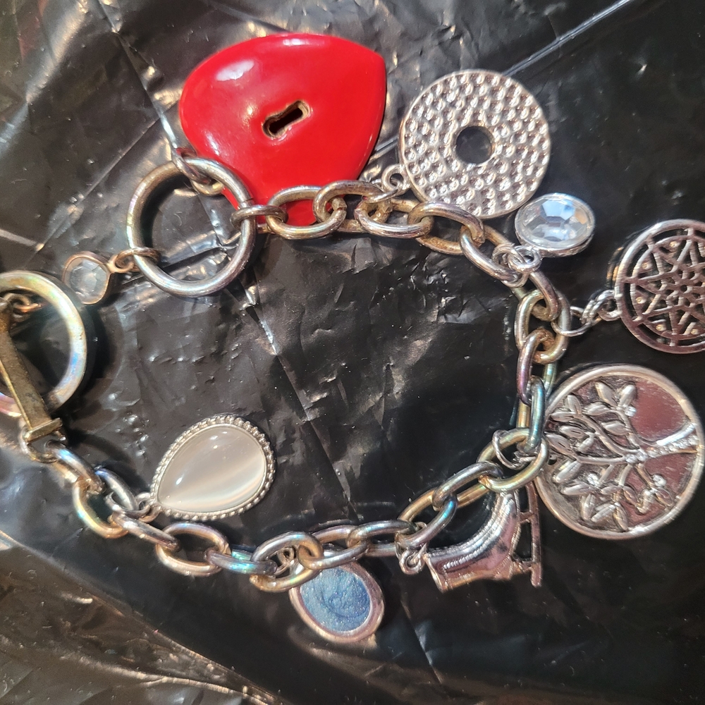 Hand Crafted Silver and Red Charm Bracelet